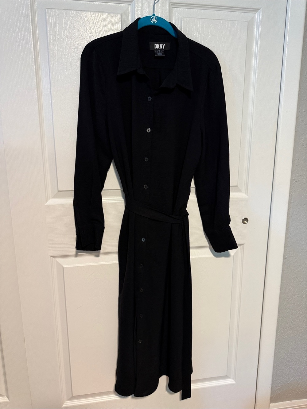 DKNY Black Long Sleeve Shirt Dress with Tie Waist size 12
